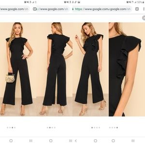 Black Ruffle Trim Wide Leg Jumpsuit